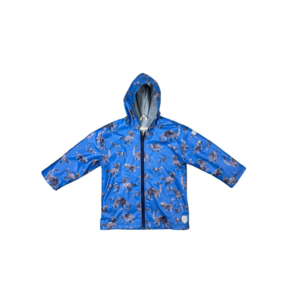 Hatley Kids Blue Dinosaur Print Hooded Rain Jacket Size 4 Waterproof Full Zip - Picture 3 of 14